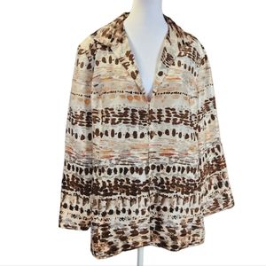 Chicos 100% Silk Blazer Jacket Size 3 Creme Brown Orange Lined